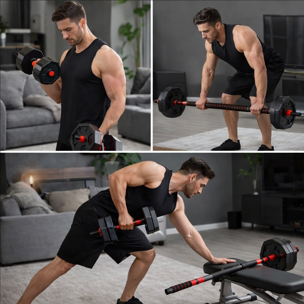 Complete Home Gym in One Set | 40kg Adjustable Dumbbell & Barbell