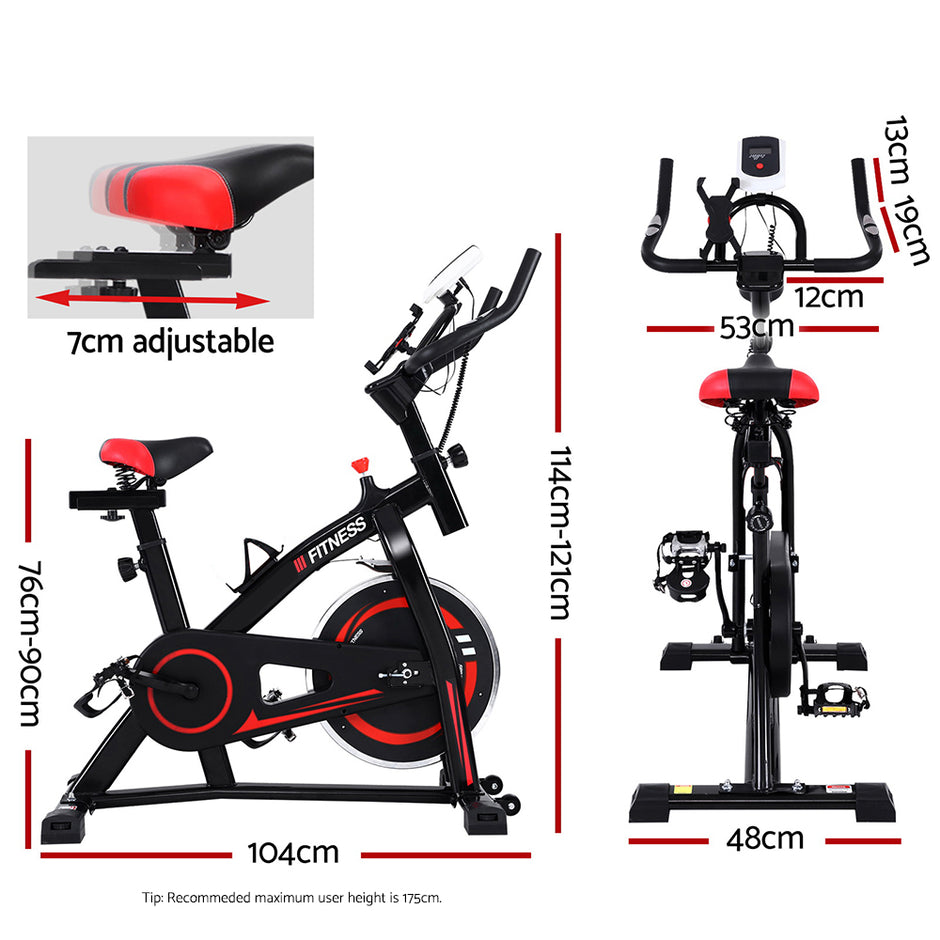 Spin Exercise Bike – 6kg Flywheel | Adjustable Resistance | LCD Monitor | Bonus Phone & Drink Holder | 120kg Capacity