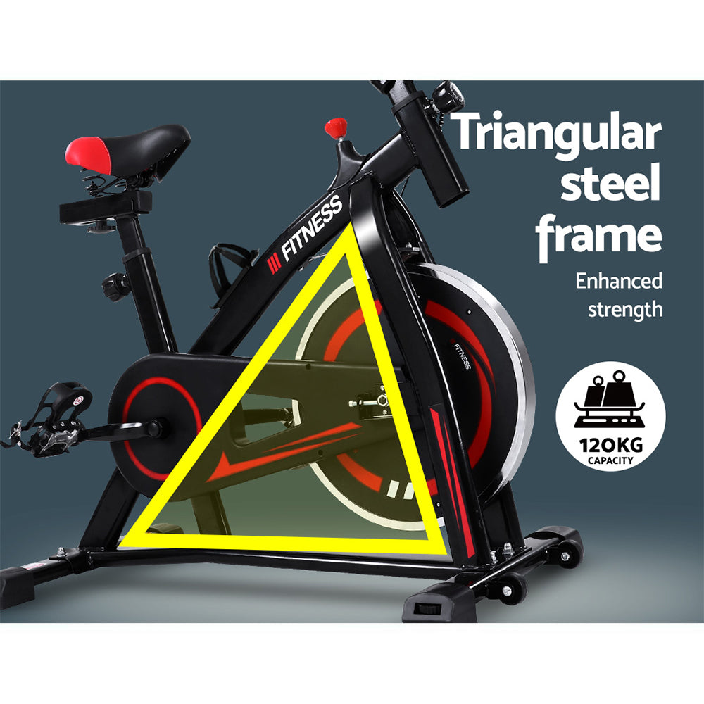 Spin Exercise Bike – 6kg Flywheel | Adjustable Resistance | LCD Monitor | Bonus Phone & Drink Holder | 120kg Capacity