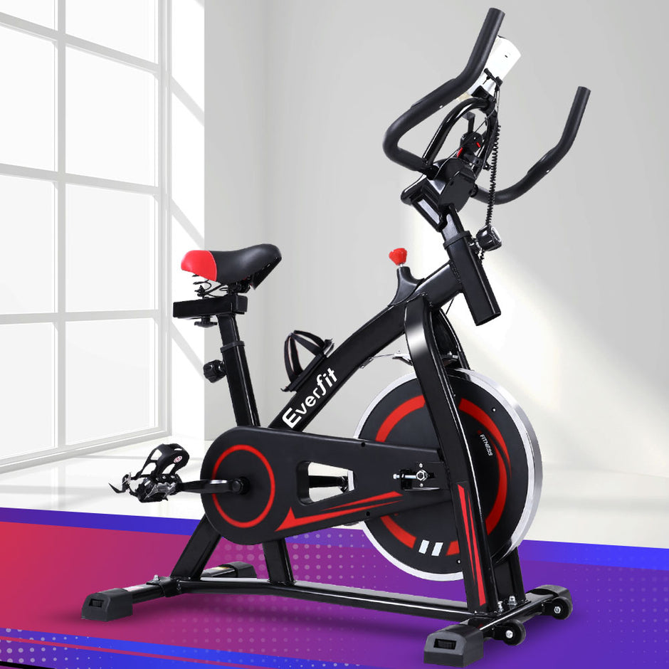 Spin Exercise Bike – 6kg Flywheel | Adjustable Resistance | LCD Monitor | Bonus Phone & Drink Holder | 120kg Capacity