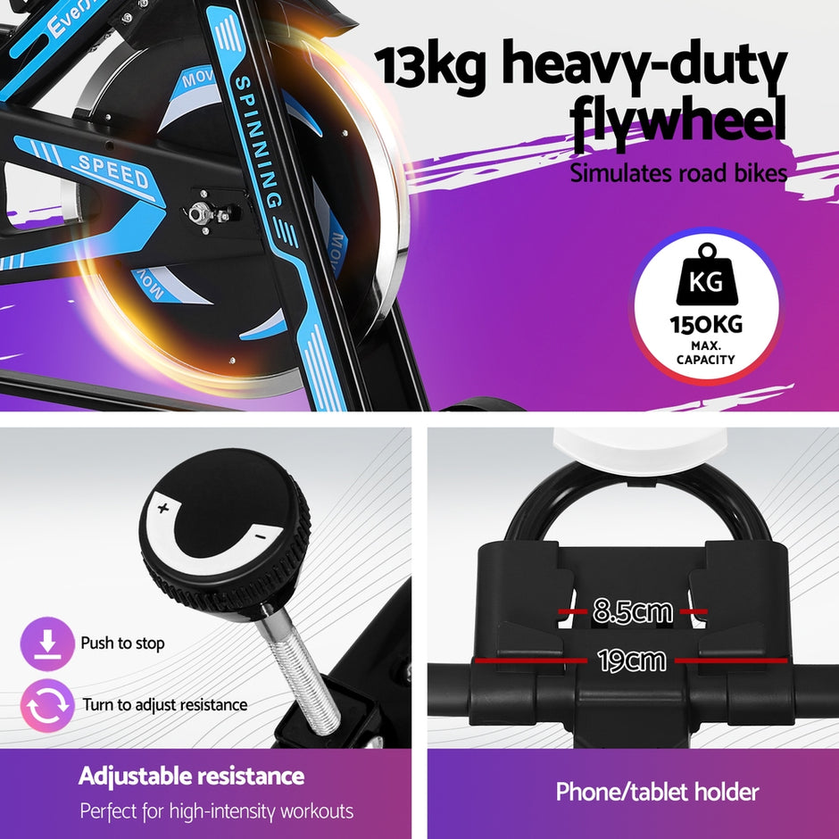 Everfit Spin Bike Exercise Bike – 13kg Flywheel, 150kg Capacity