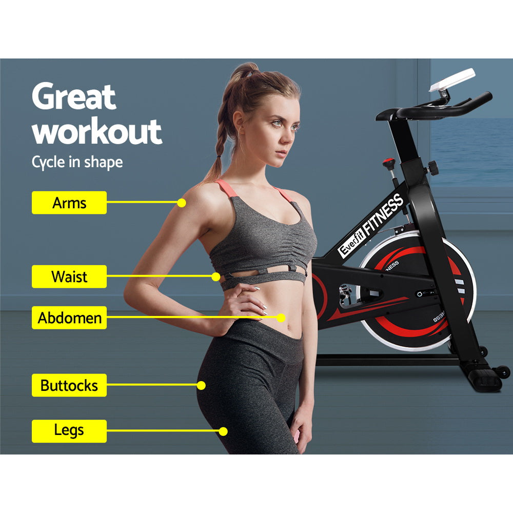 Everfit Spin Bike – 6kg Flywheel | Adjustable Resistance | LCD Monitor | 110kg Capacity