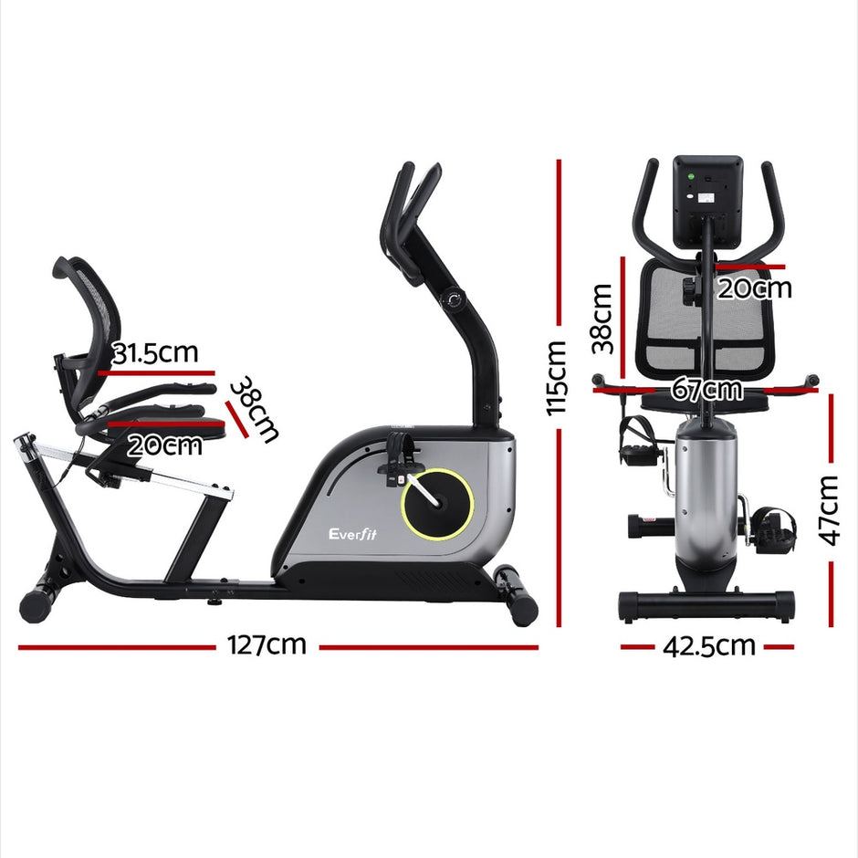 Everfit Recumbent Exercise Bike – Magnetic Cycling with Mesh Chair (120kg Capacity)