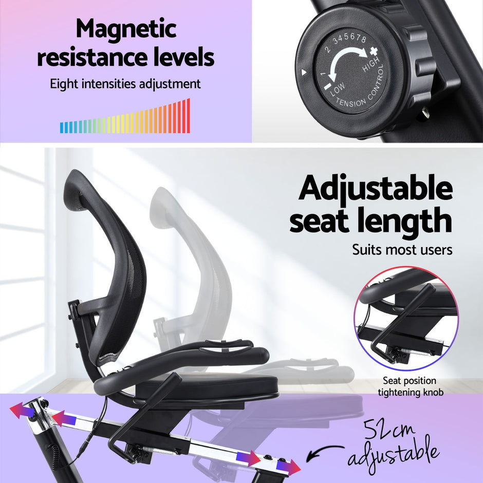 Everfit Recumbent Exercise Bike – Magnetic Cycling with Mesh Chair (120kg Capacity)