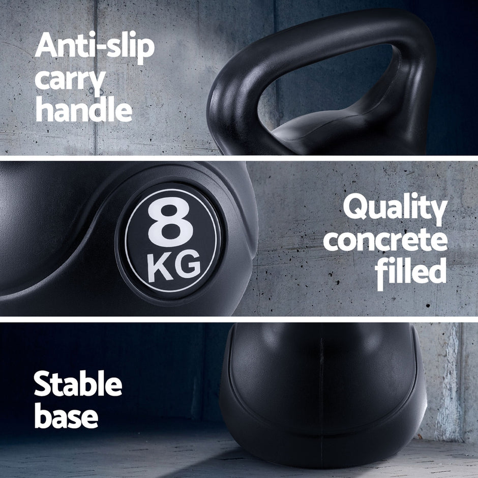 Everfit 8kg Kettlebell Set Weight Lifting Bench Dumbbells Kettle Bell Gym Home