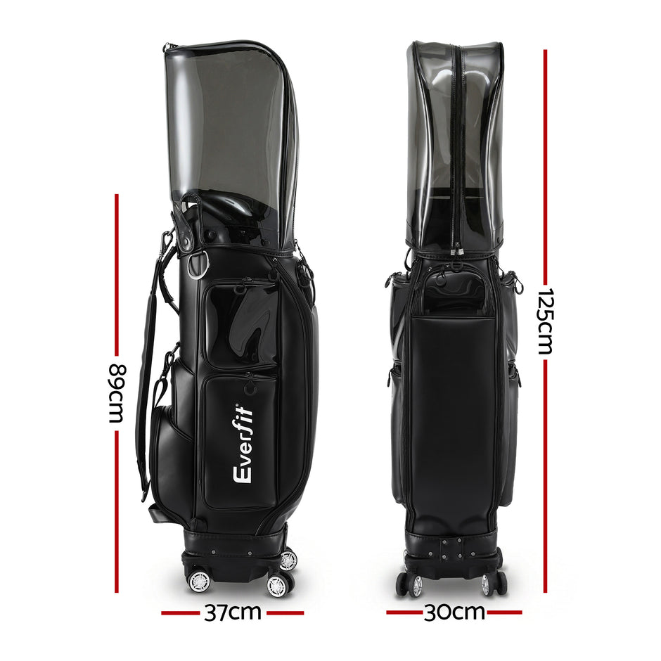 Everfit Golf Cart Bag Rolling Buggy Club Organiser Synthetic Leather Black