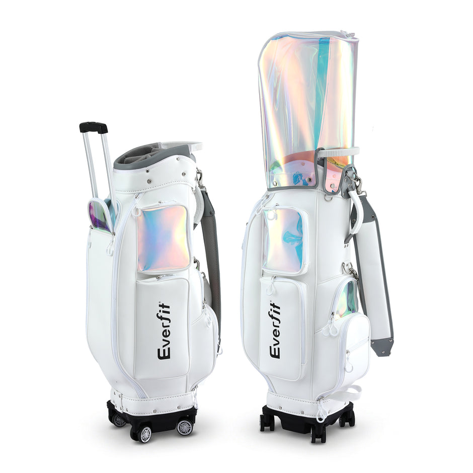 Everfit Golf Cart Bag Rolling Buggy Club Organiser Synthetic Leather White