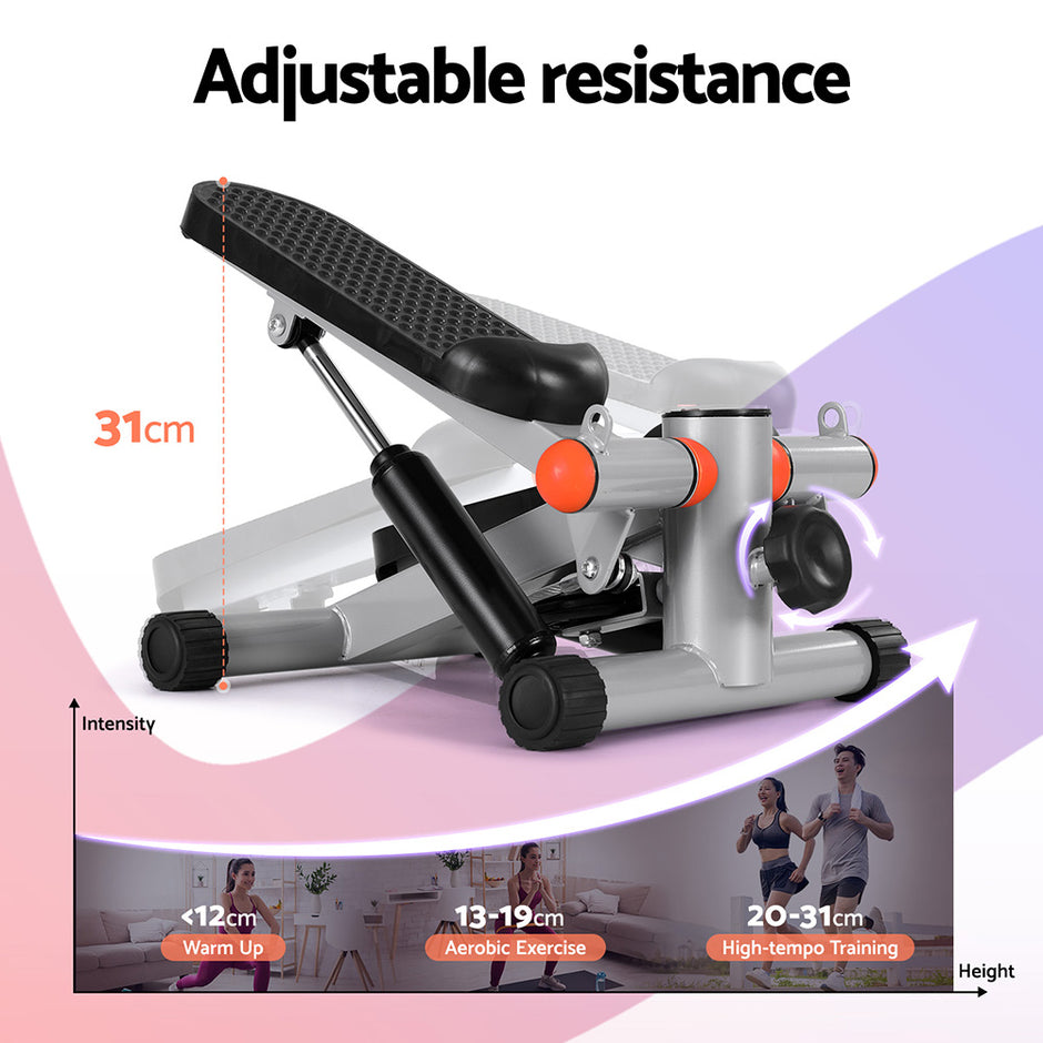 Everfit Mini Stepper with Resistance Rope Aerobic for Exercise Compact Home Workout Grey