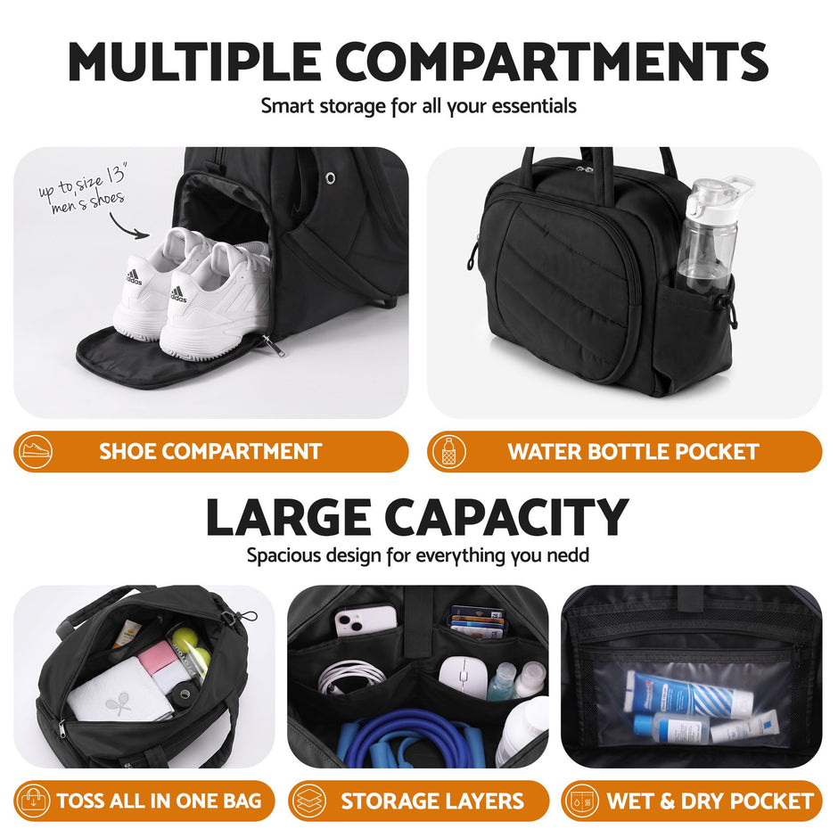Everfit Tennis Tote Bag Gym Bag Sports Duffle Bags Holds 2 Rackets Black – view 4
