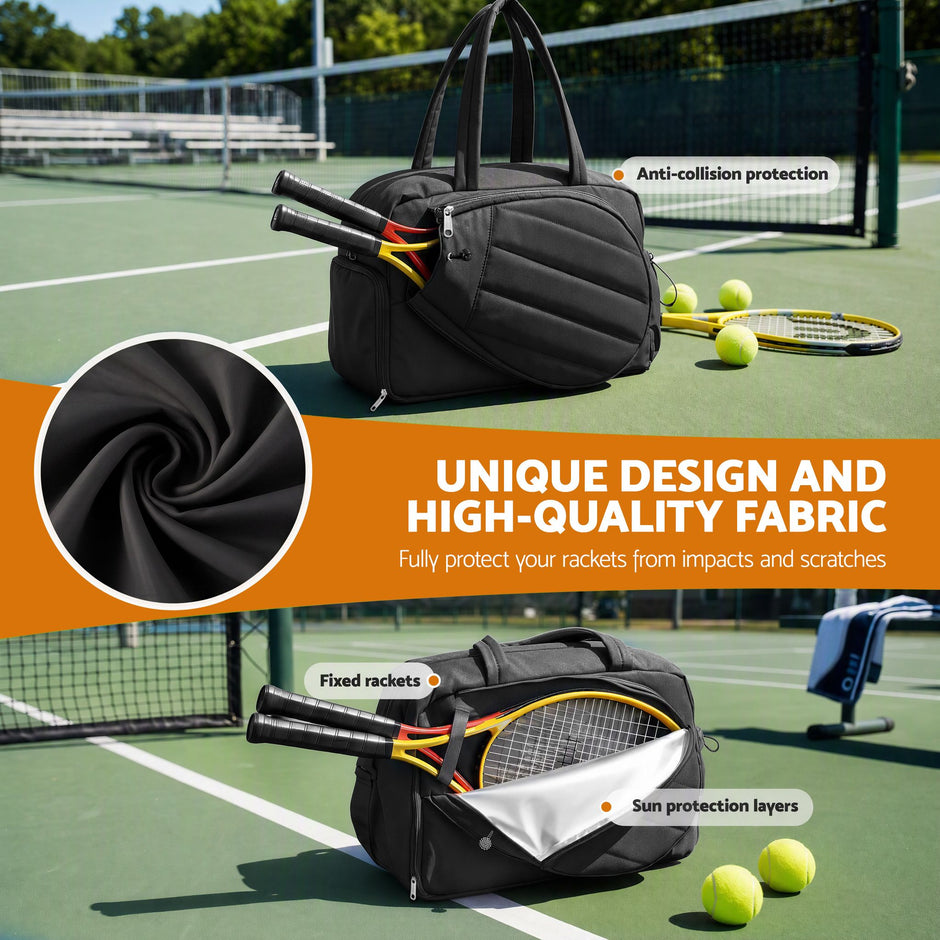 Everfit Tennis Tote Bag Gym Bag Sports Duffle Bags Holds 2 Rackets Black – view 5