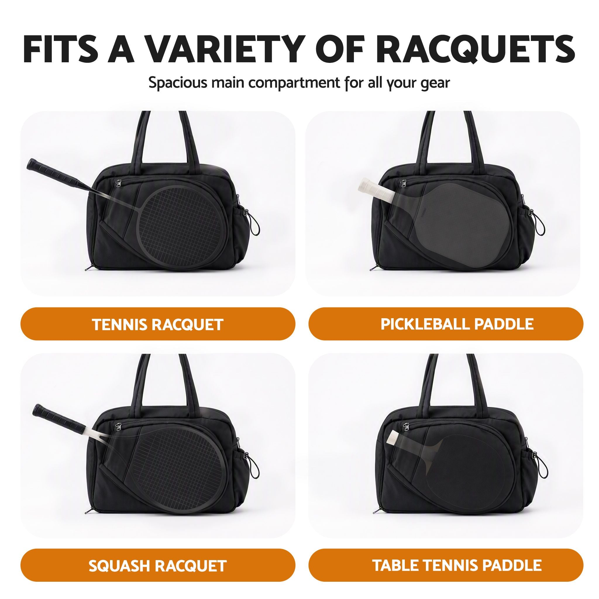 Everfit Tennis Tote Bag Gym Bag Sports Duffle Bags Holds 2 Rackets Black – view 6