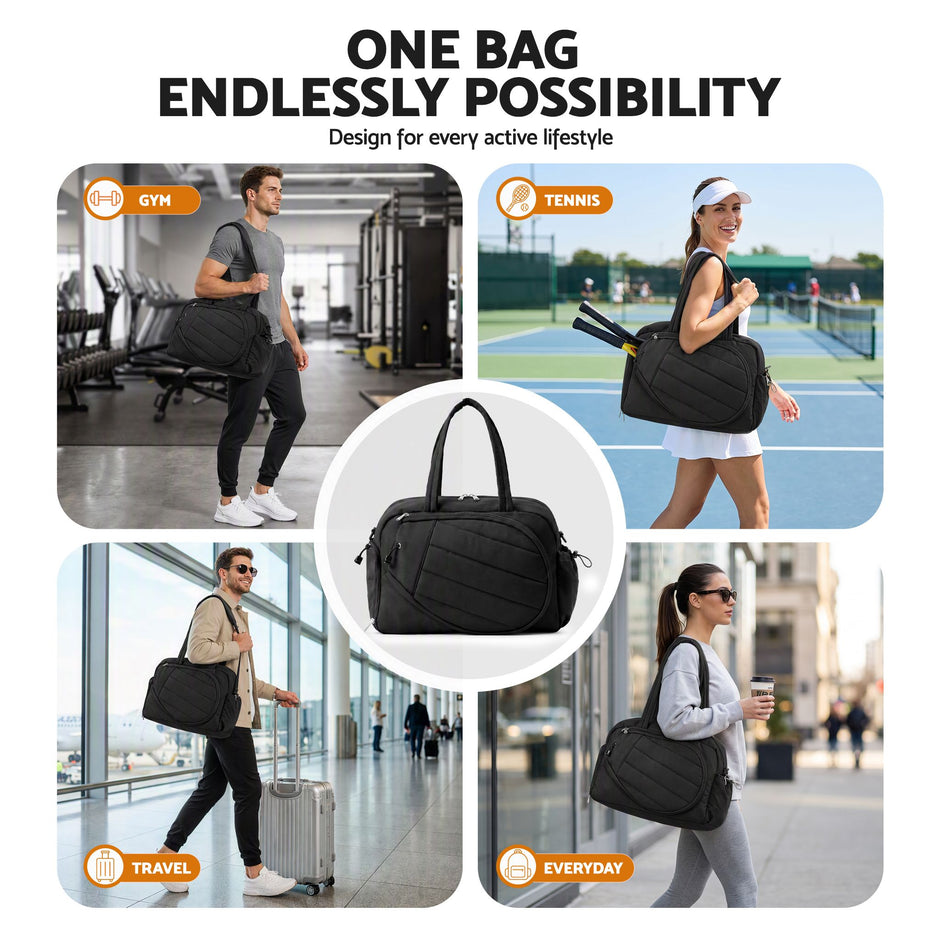 Everfit Tennis Tote Bag Gym Bag Sports Duffle Bags Holds 2 Rackets Black – view 7