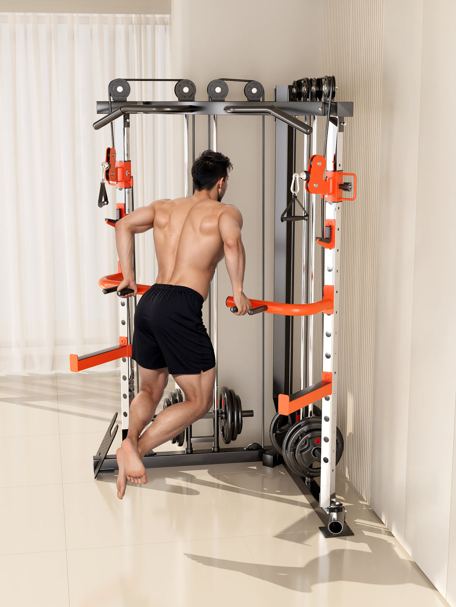 SmartFit C1 Max Multi Functional Cable Crossover Station 130kgs Pin Loaded  Machine + Multi Func Bench+7Ft Olympic Barbell + 100kgs Weights