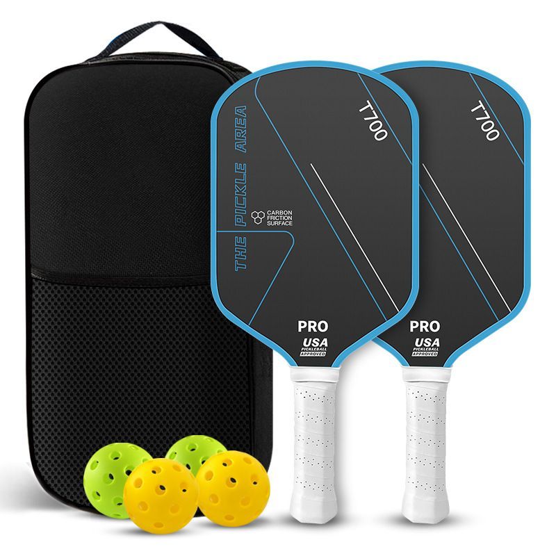 T700 Carbon Fibre Pickleball Paddle Set – 2 Paddles, 4 Balls & Bag (Blue)