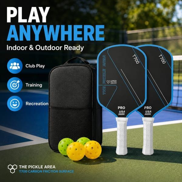 T700 Carbon Fibre Pickleball Paddle Set – 2 Paddles, 4 Balls & Bag (Blue)