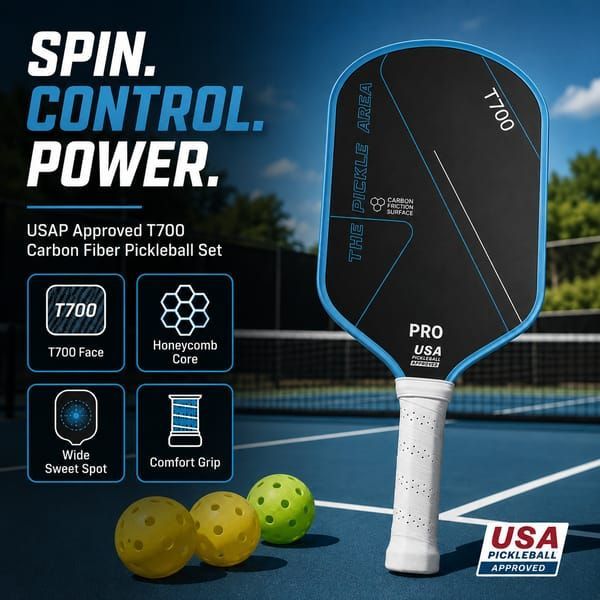 T700 Carbon Fibre Pickleball Paddle Set – 2 Paddles, 4 Balls & Bag (Blue)