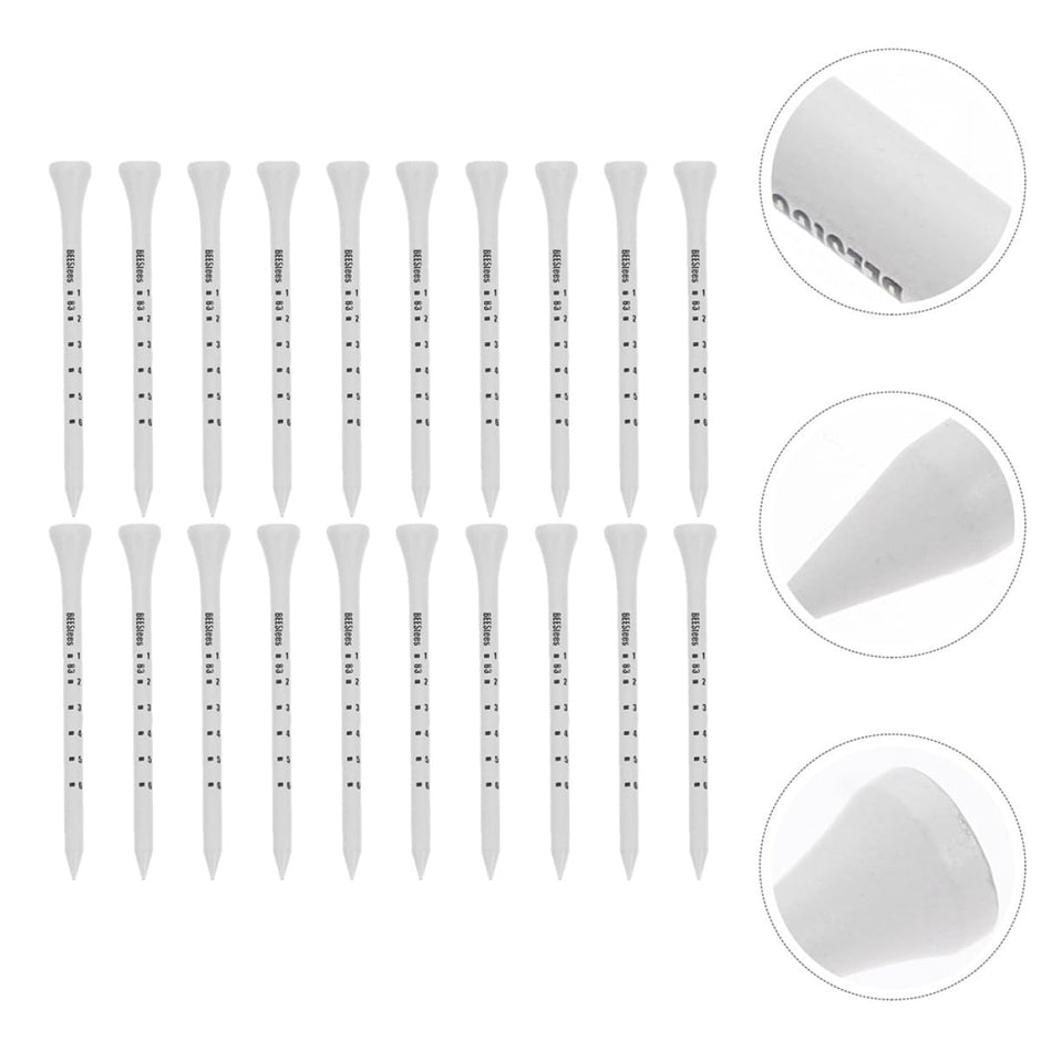 Golf Tee Pack of 100 with Measurement Scale – White Plastic Tees for Driving Range, Practice & Tournament Use (White)
