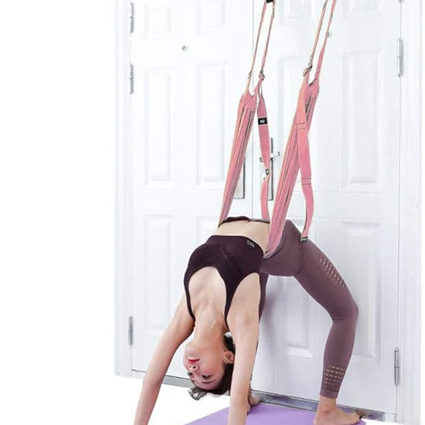 Door-Hanging Yoga Hammock for Backbend & Stretching – Adjustable Aerial Yoga Strap with Dual Anchors, Full-Body Flexibility Trainer for Home Use (Pink)