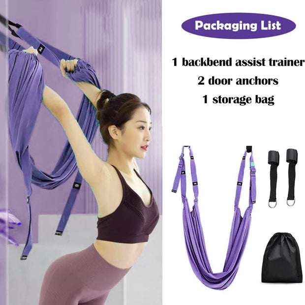 Door-Hanging Yoga Hammock for Backbend & Stretching – Adjustable Aerial Yoga Strap with Dual Anchors, Full-Body Flexibility Trainer for Home Use (Blue)
