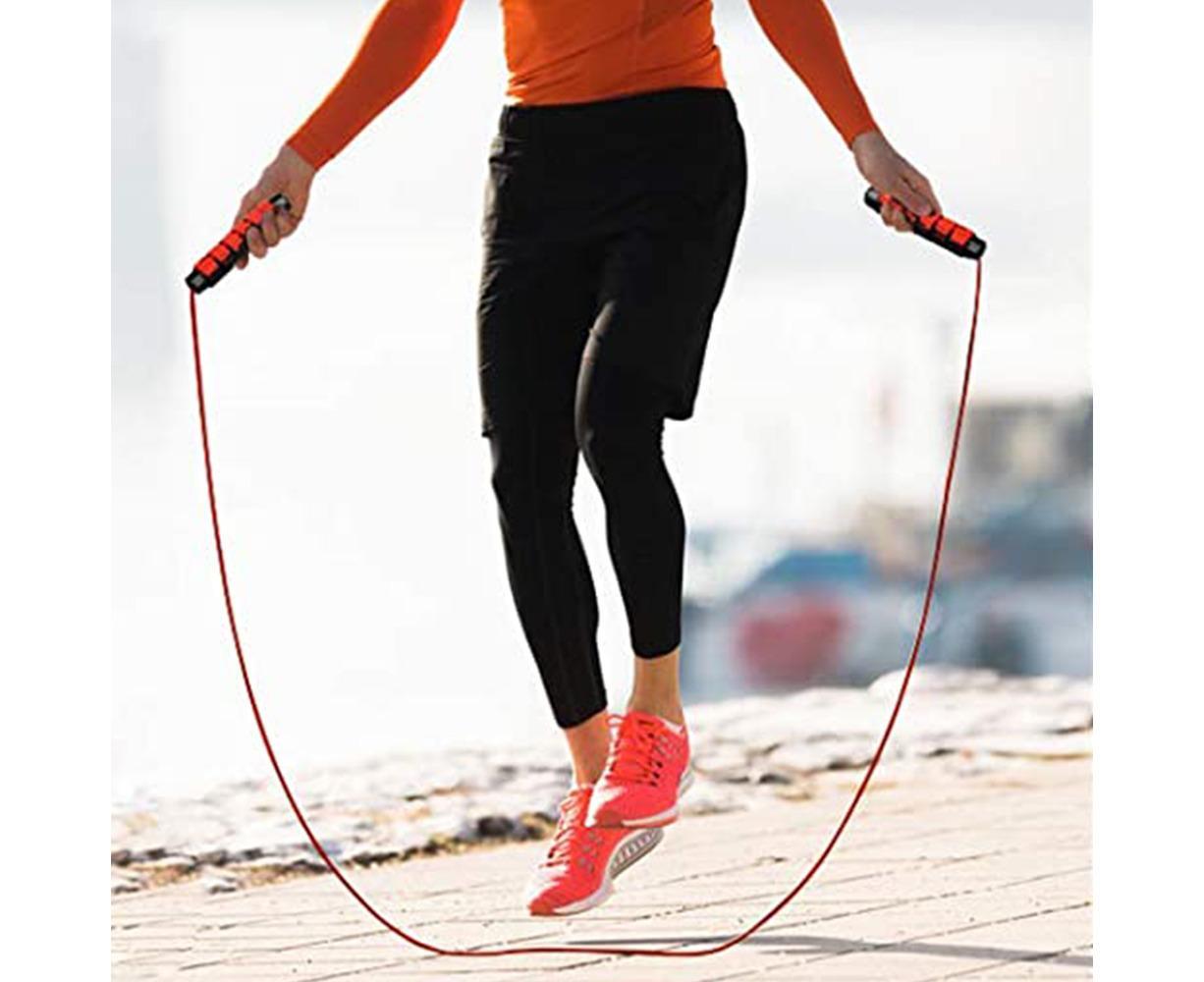 Weighted Jump Rope for Adult Fitness - Long for Cardio Exercise Workouts, Non-Slip Handles - Red