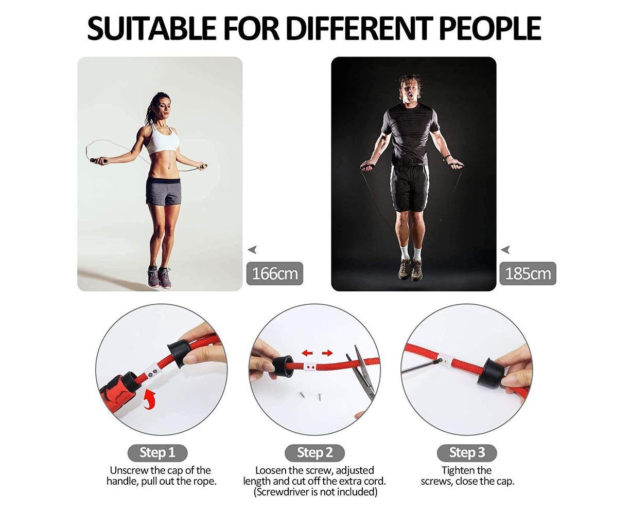 Weighted Jump Rope for Adult Fitness - Long for Cardio Exercise Workouts, Non-Slip Handles - Red