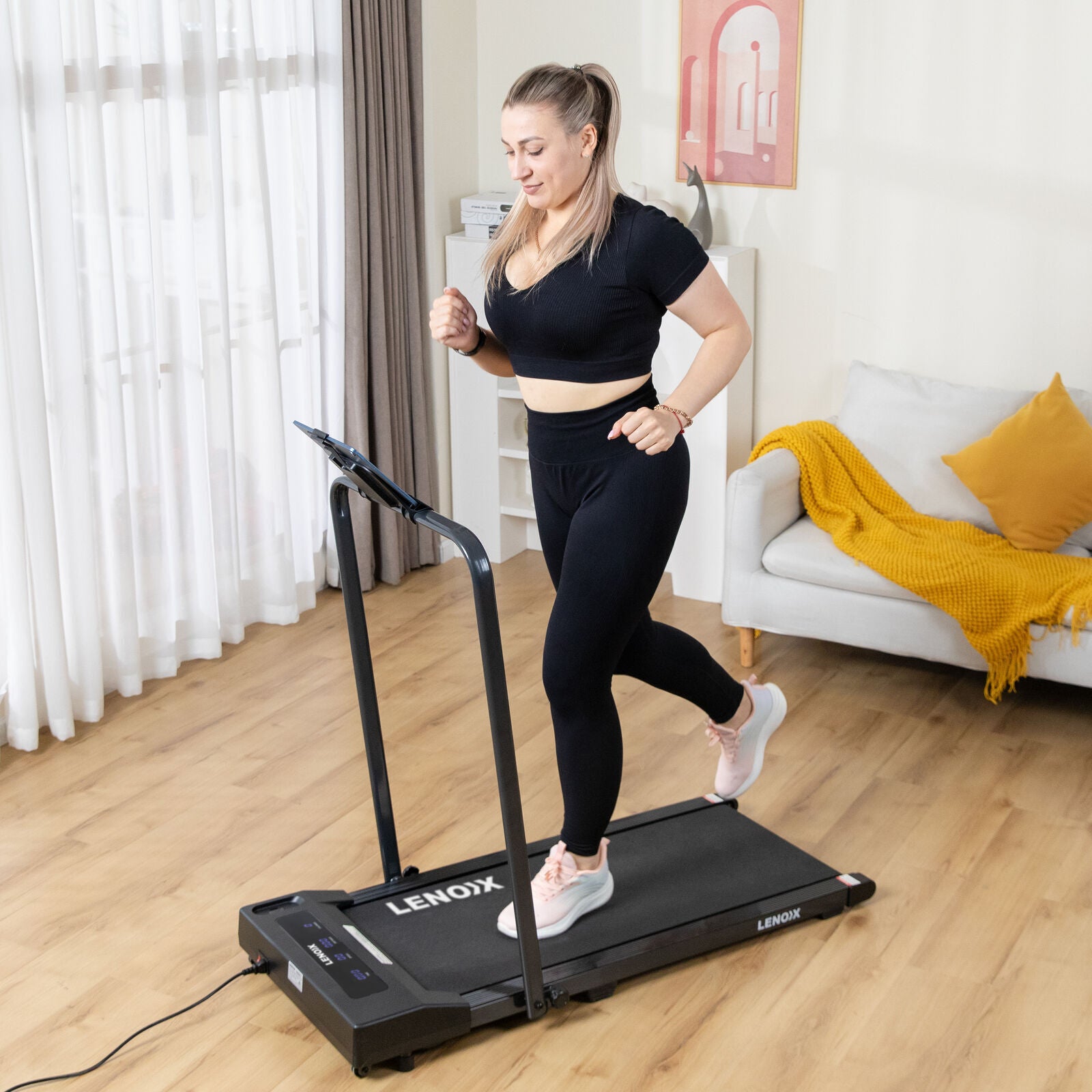 2HP Walking Pad Treadmill w/ Remote, Foldable Handrail, and Tablet Holder