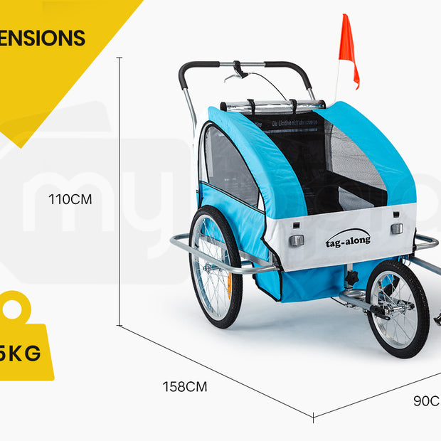 Tag-along Kids Bike Trailer Child Bicycle Pram Stroller Children Jogger Blue