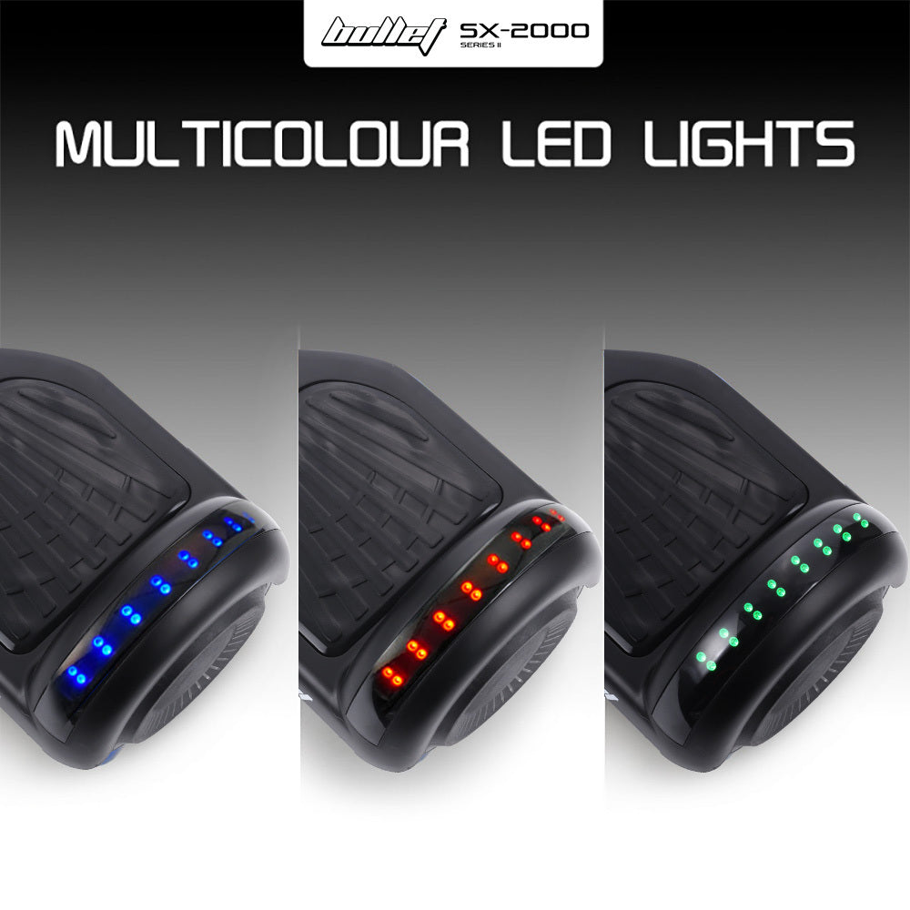 Bullet SX-2000 Hoverboard Scooter, 500W Brushless, Superior Self Balancing System, UL Certified, LED Lights, Black