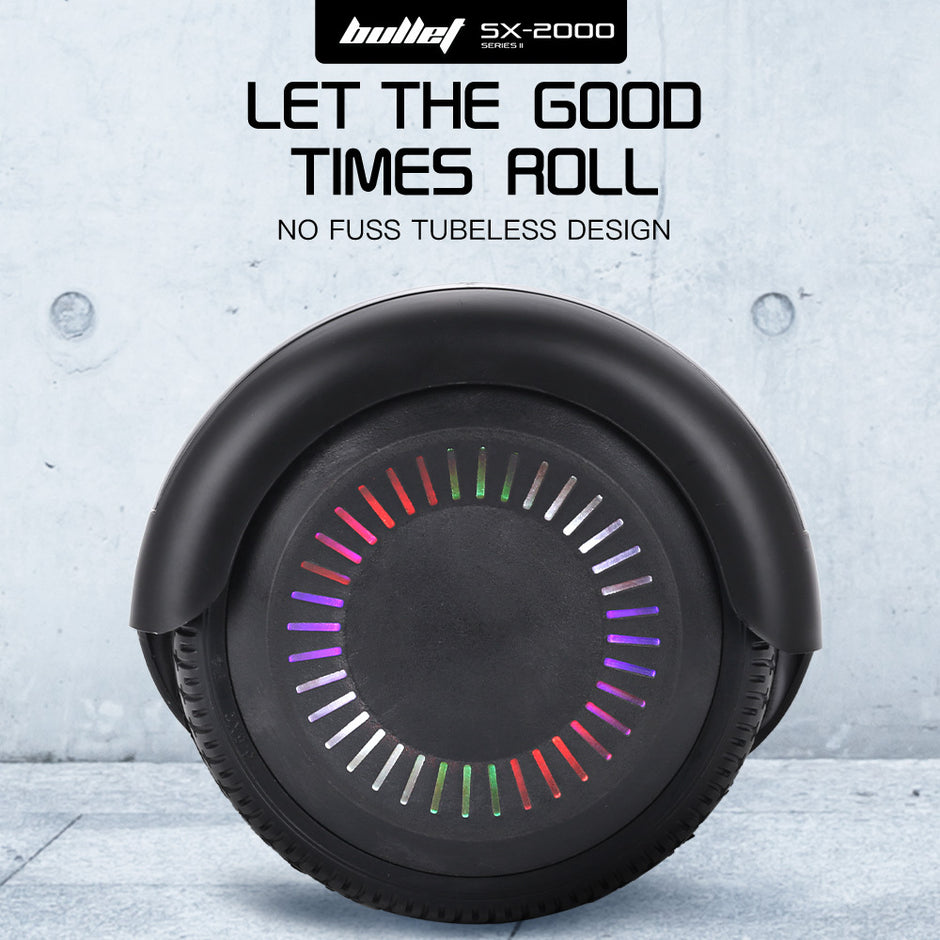 Bullet SX-2000 Hoverboard Scooter, 500W Brushless, Superior Self Balancing System, UL Certified, LED Lights, Black