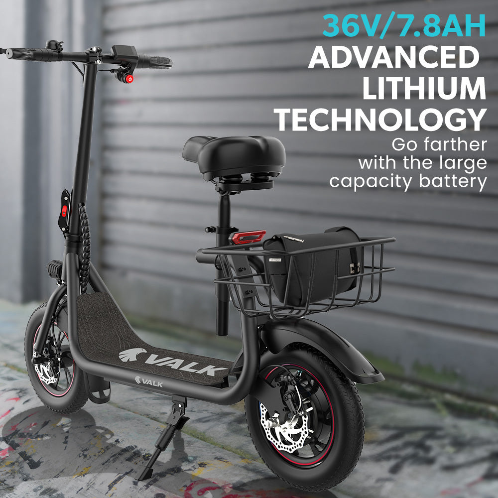 VALK Electric Scooter with Seat, Disc brakes, 12