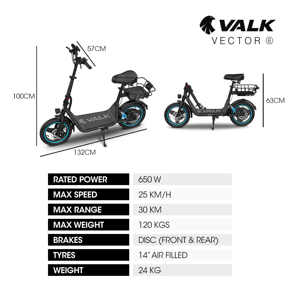 VALK Electric Scooter with Seat, 30km Range, Disc brakes, 14