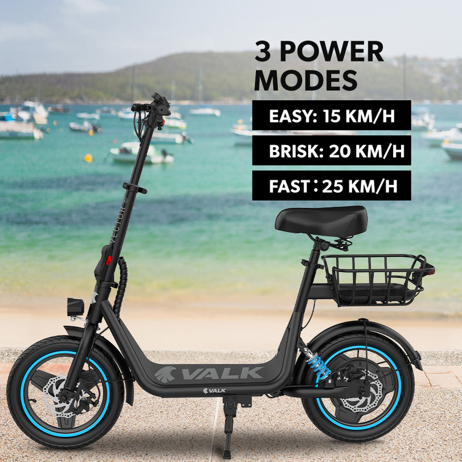 VALK Electric Scooter with Seat, 30km Range, Disc brakes, 14