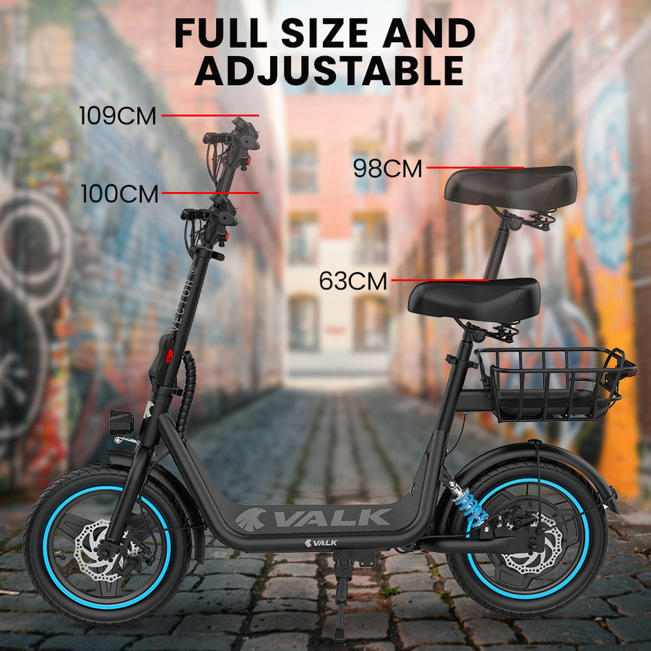 VALK Electric Scooter with Seat, 30km Range, Disc brakes, 14