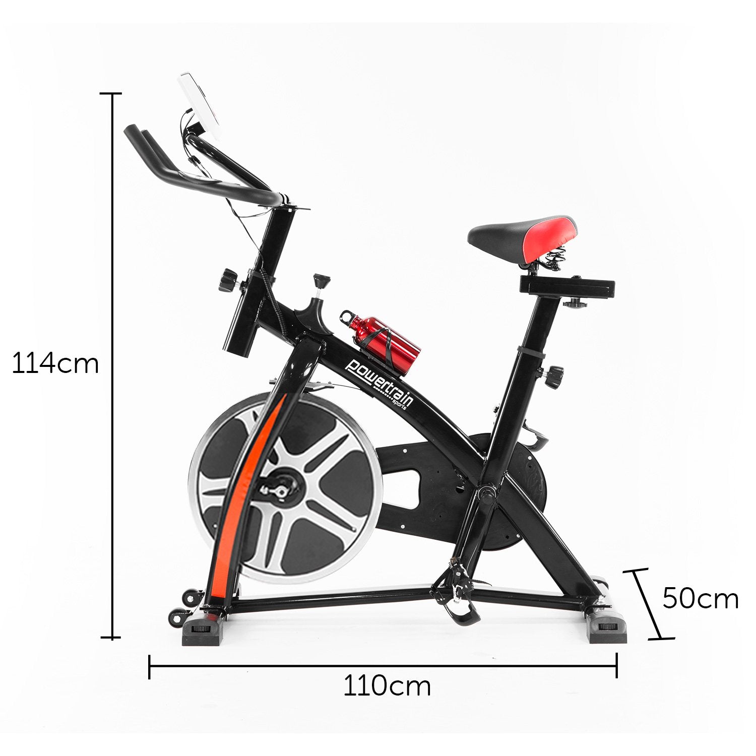 Powertrain Spin Bike – Heavy Flywheel | Adjustable Indoor Exercise Bike (Black)