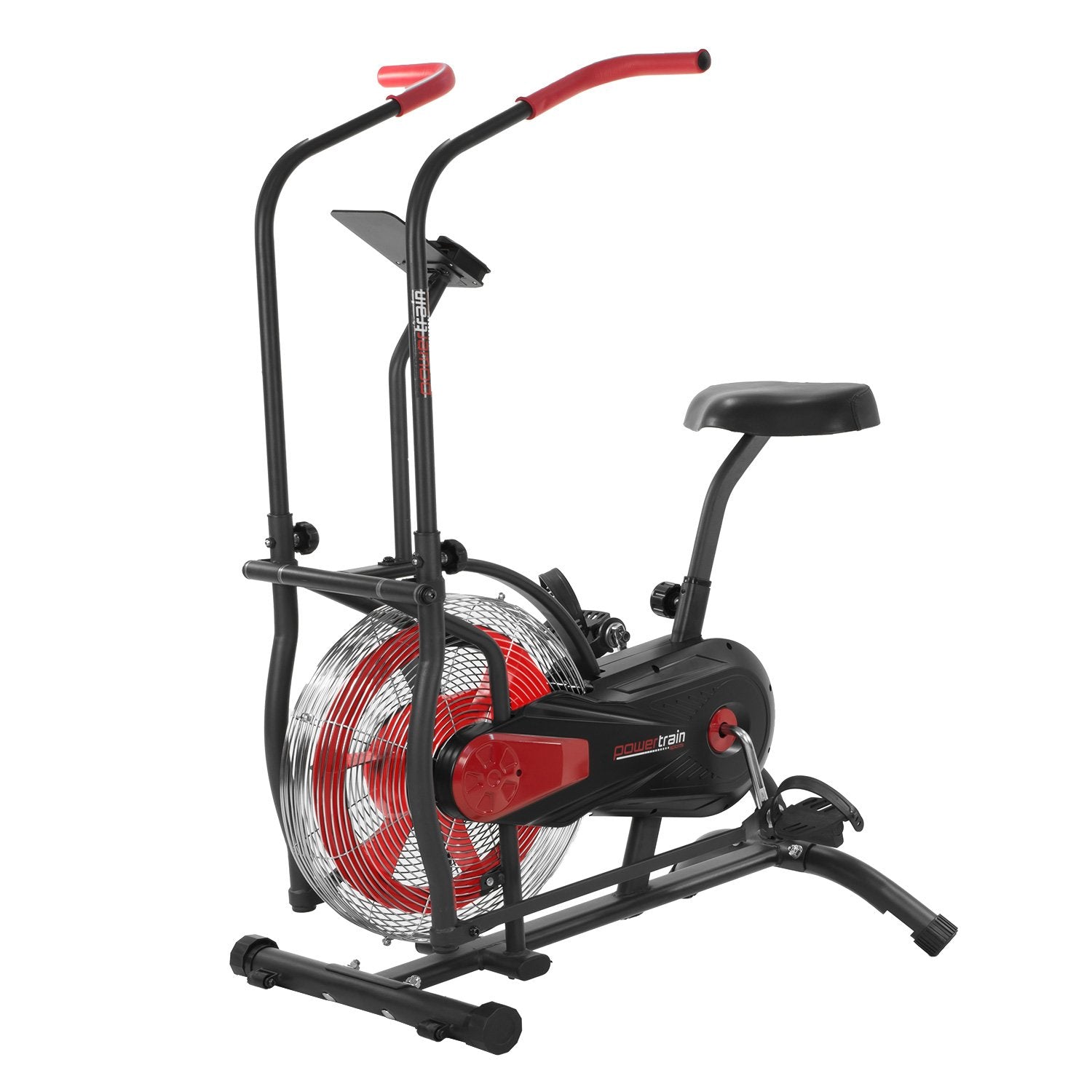 Powertrain Air Resistance Fan Exercise Bike – Cardio Trainer | Dual-Action Handles | Red