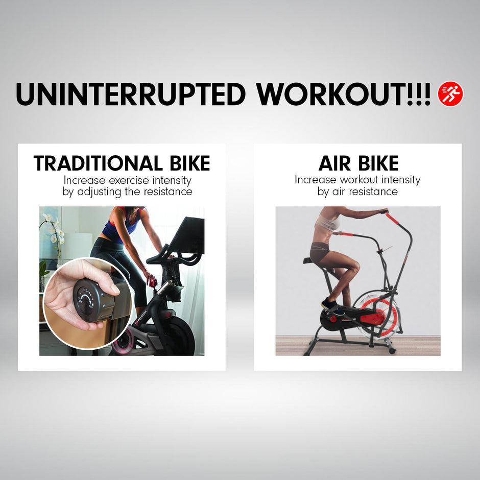 Powertrain Air Resistance Fan Exercise Bike – Cardio Trainer | Dual-Action Handles | Red