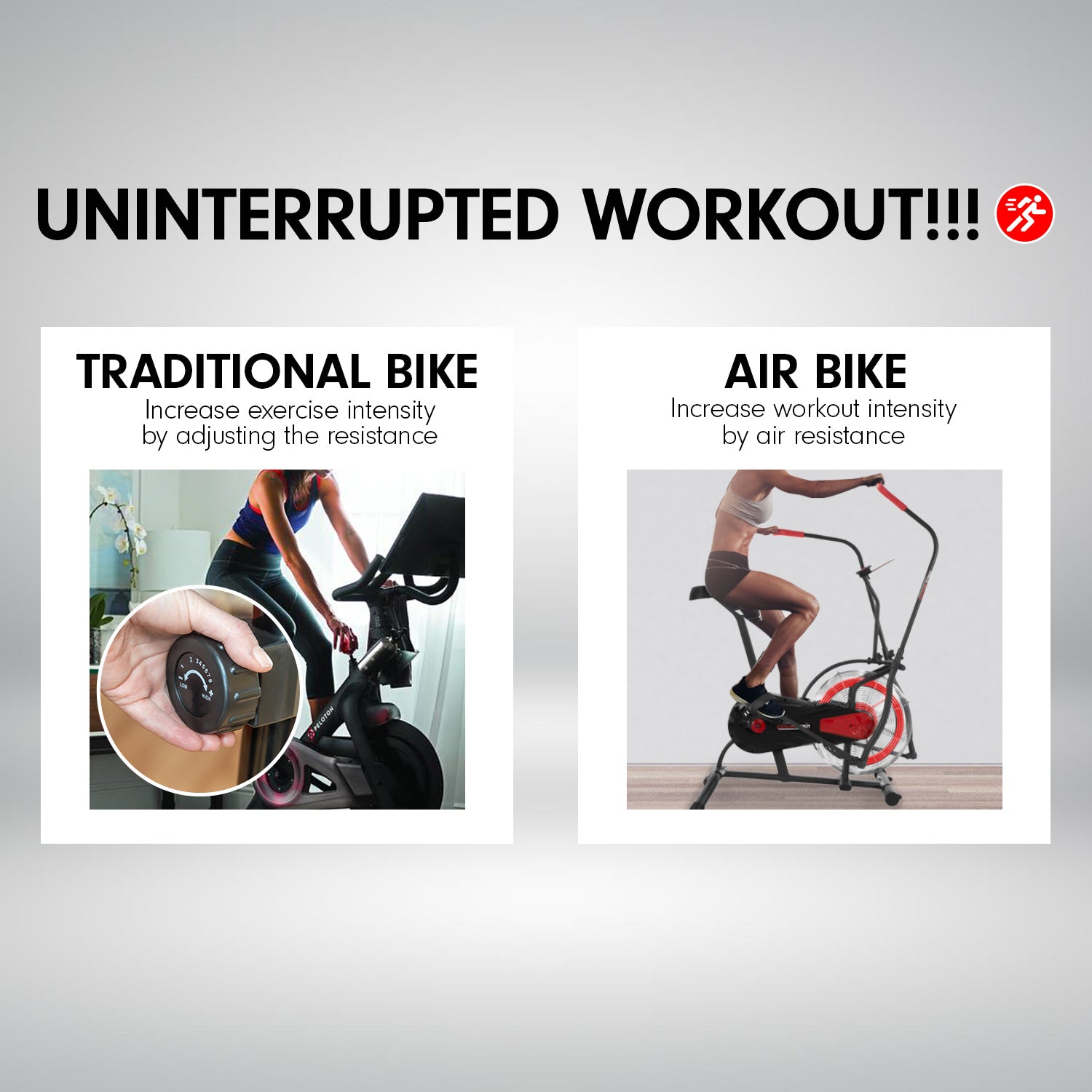 Powertrain Air Resistance Fan Exercise Bike – Cardio Trainer | Dual-Action Handles | Red