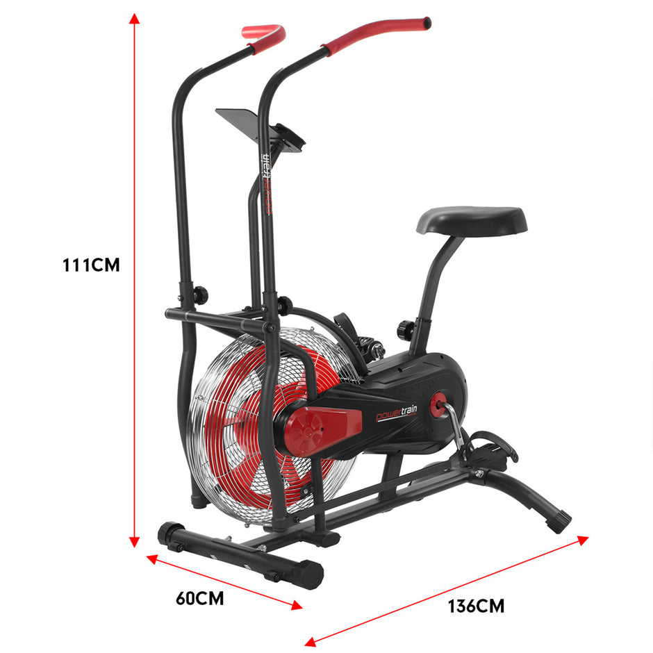 Powertrain Air Resistance Fan Exercise Bike – Cardio Trainer | Dual-Action Handles | Red