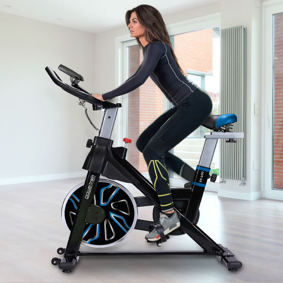 Powertrain RX-600 Exercise Spin Bike – Blue | Cardio Cycle with Shock Absorption