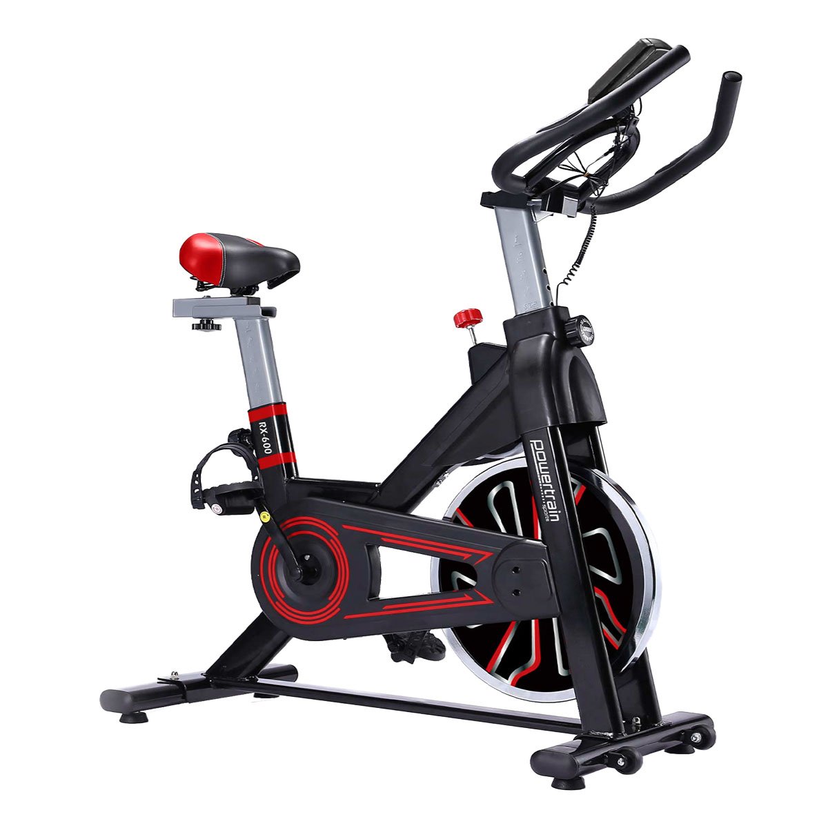 Powertrain RX-600 Spin Bike – Red | Heavy-Duty Cardio Cycle with Shock Absorption