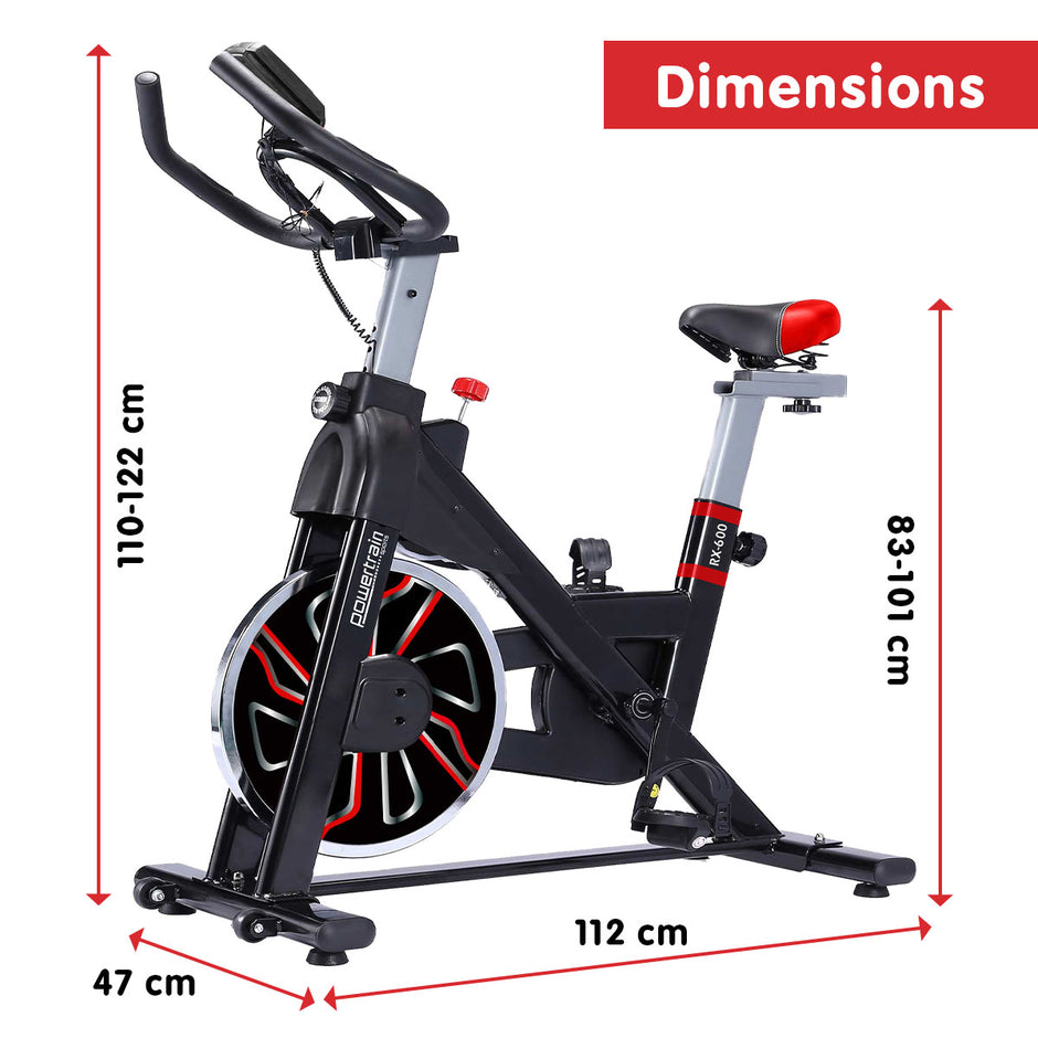 Powertrain RX-600 Spin Bike – Red | Heavy-Duty Cardio Cycle with Shock Absorption