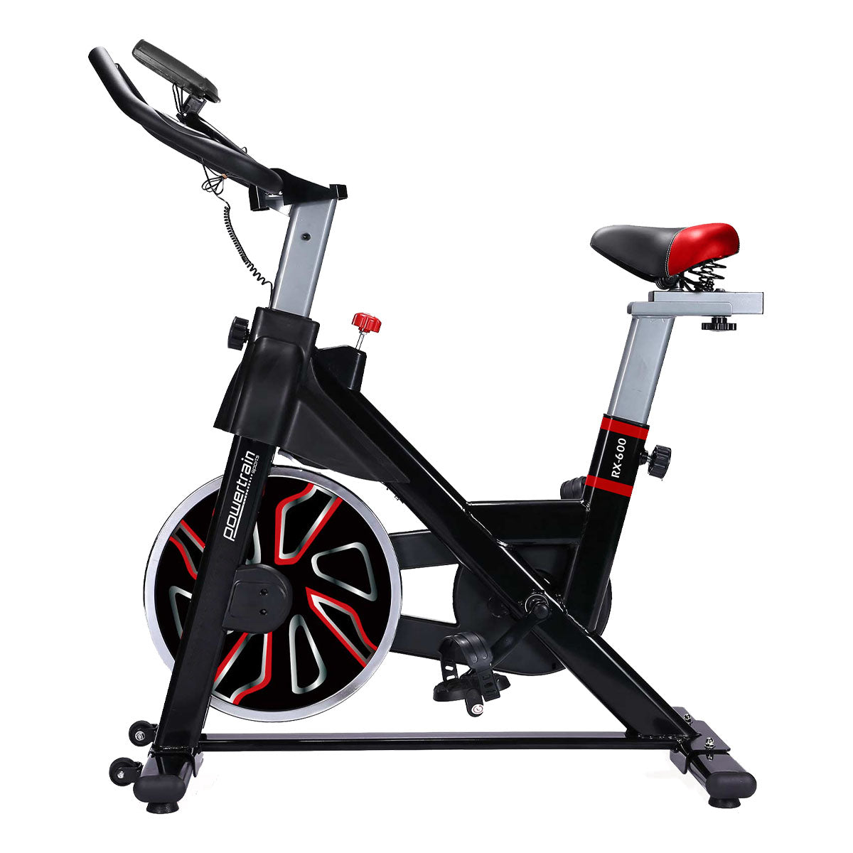 Powertrain RX-600 Spin Bike – Red | Heavy-Duty Cardio Cycle with Shock Absorption