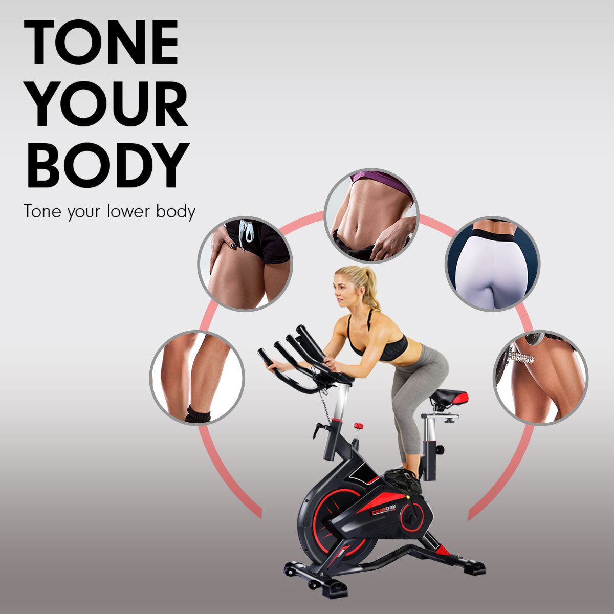 Powertrain RX-600 Spin Bike – Red | Heavy-Duty Cardio Cycle with Shock Absorption