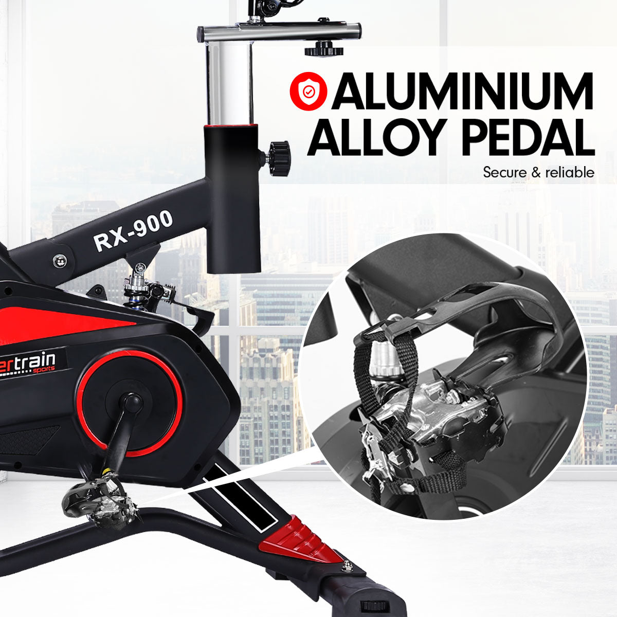 Powertrain RX-600 Spin Bike – Red | Heavy-Duty Cardio Cycle with Shock Absorption