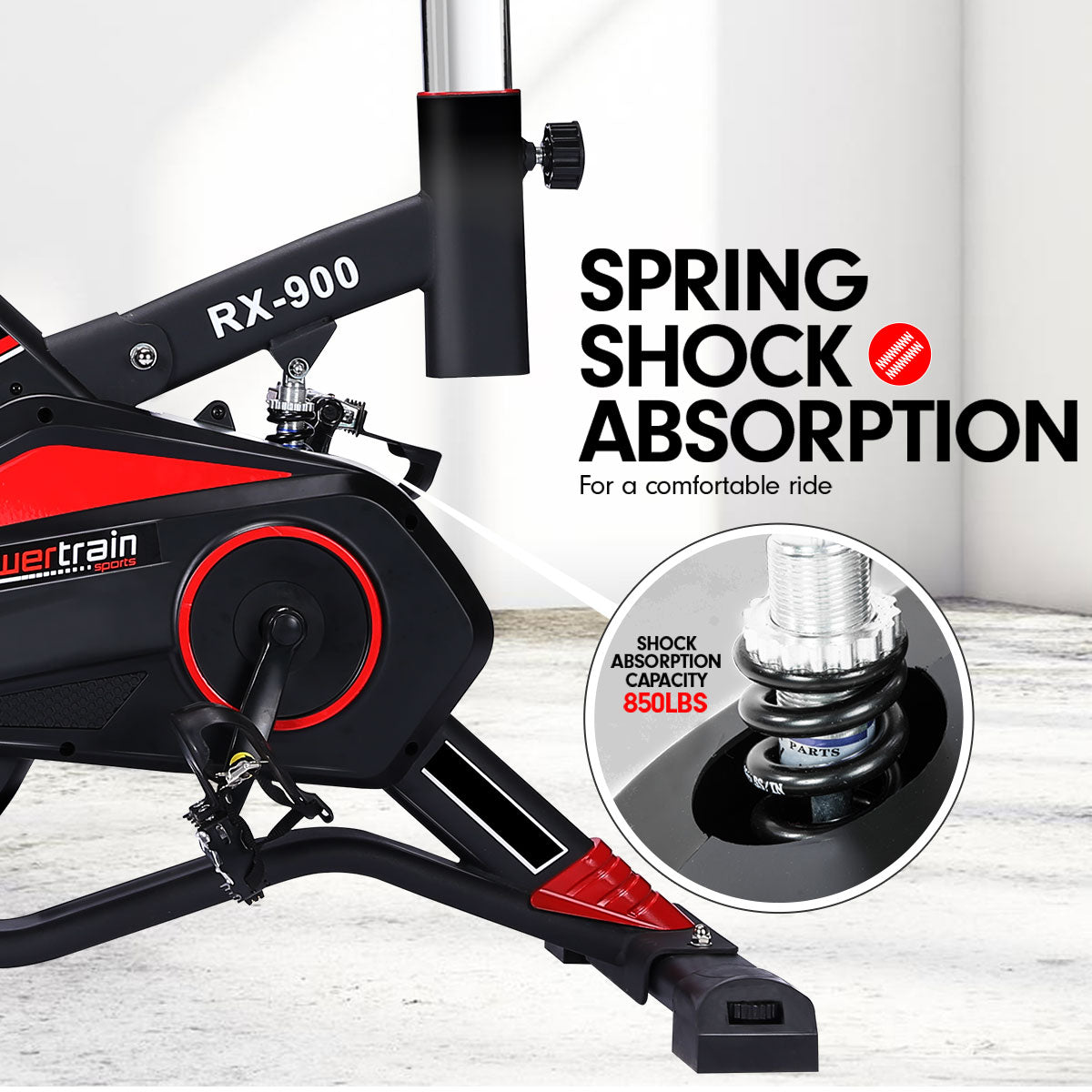 Powertrain RX-600 Spin Bike – Red | Heavy-Duty Cardio Cycle with Shock Absorption