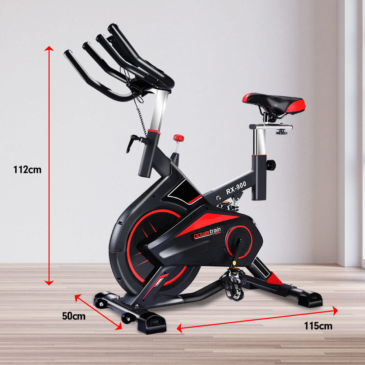 Powertrain RX-600 Spin Bike – Red | Heavy-Duty Cardio Cycle with Shock Absorption