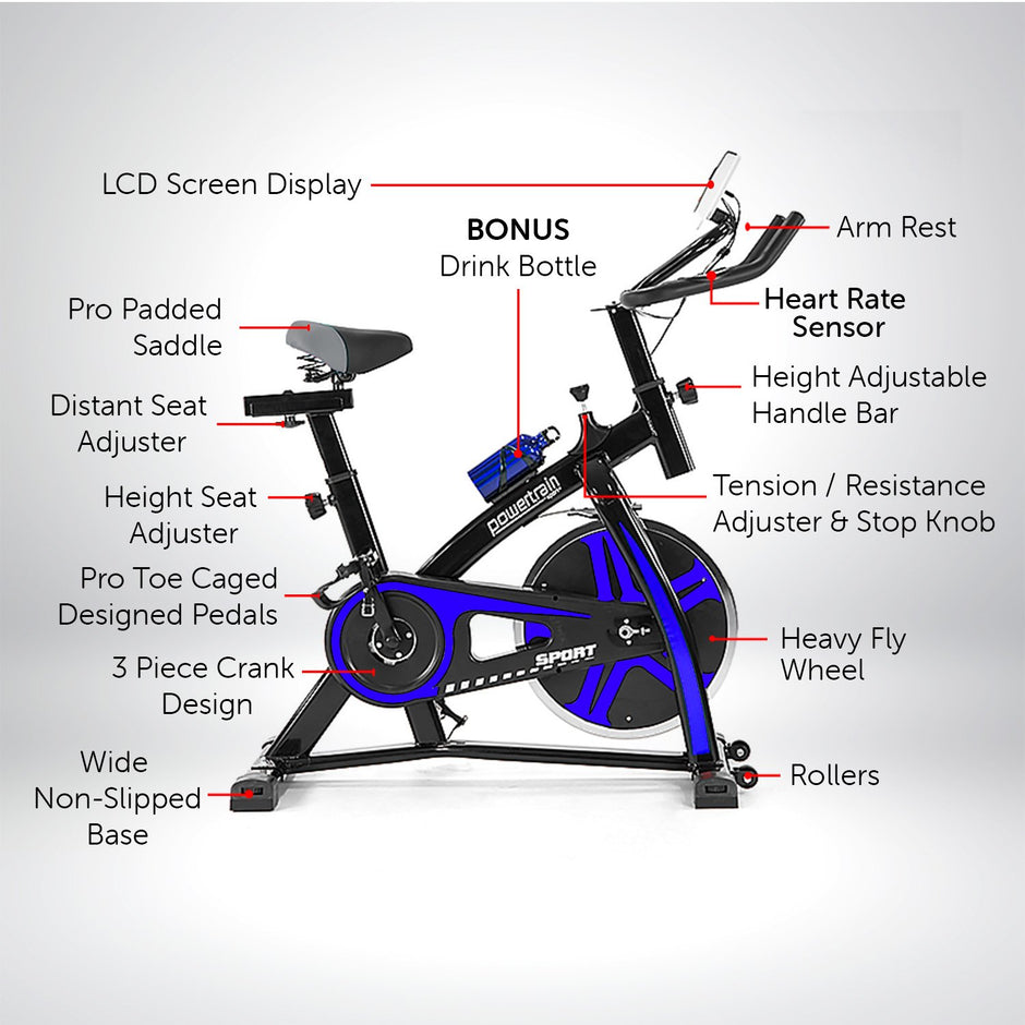 Powertrain Home Gym Flywheel Spin Bike – Blue