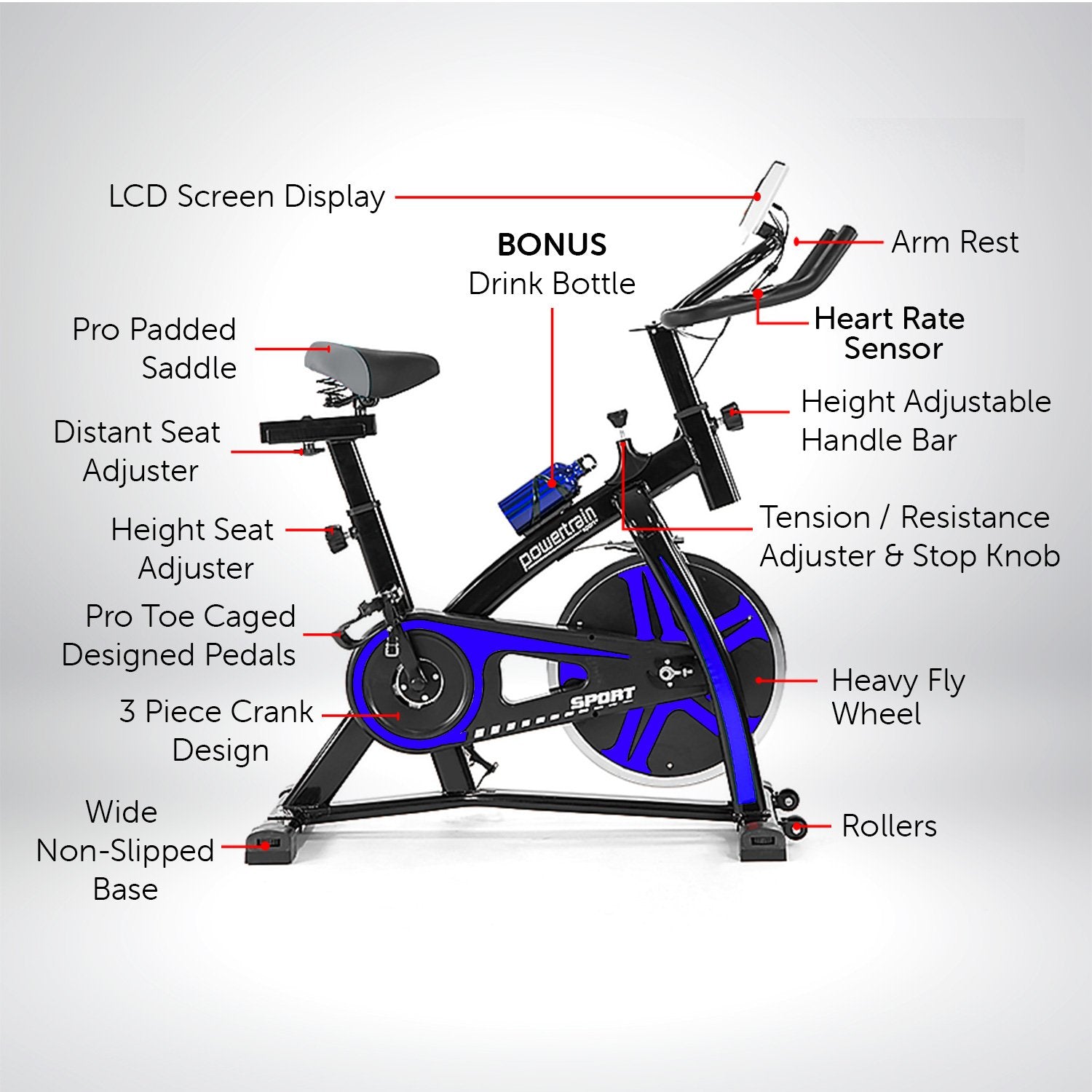 Powertrain Home Gym Flywheel Spin Bike – Blue