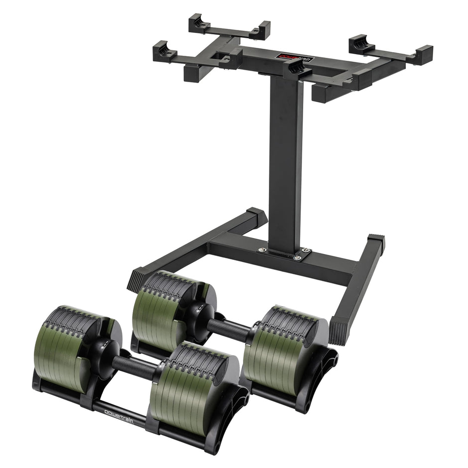Powertrain Eon Dial-Up 72KG Adjustable Dumbbells Pair with Stand  - Green