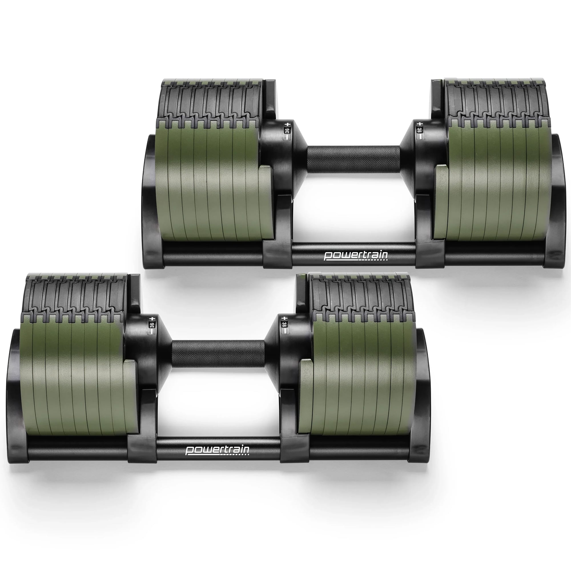 Powertrain Eon Dial-Up 72KG Adjustable Dumbbells Pair with Stand  - Green